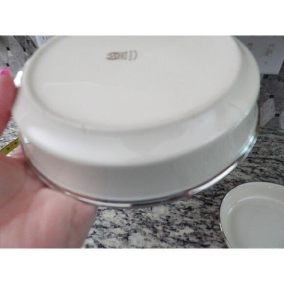 Lenox Solitaire Bowl Shallow Coupe Pasta Salad 7.5" Platinum Set of 2 FLAW READ - Picture 11 of 14